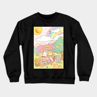 Muffin cat and dog selling croissant on a sunny day Crewneck Sweatshirt